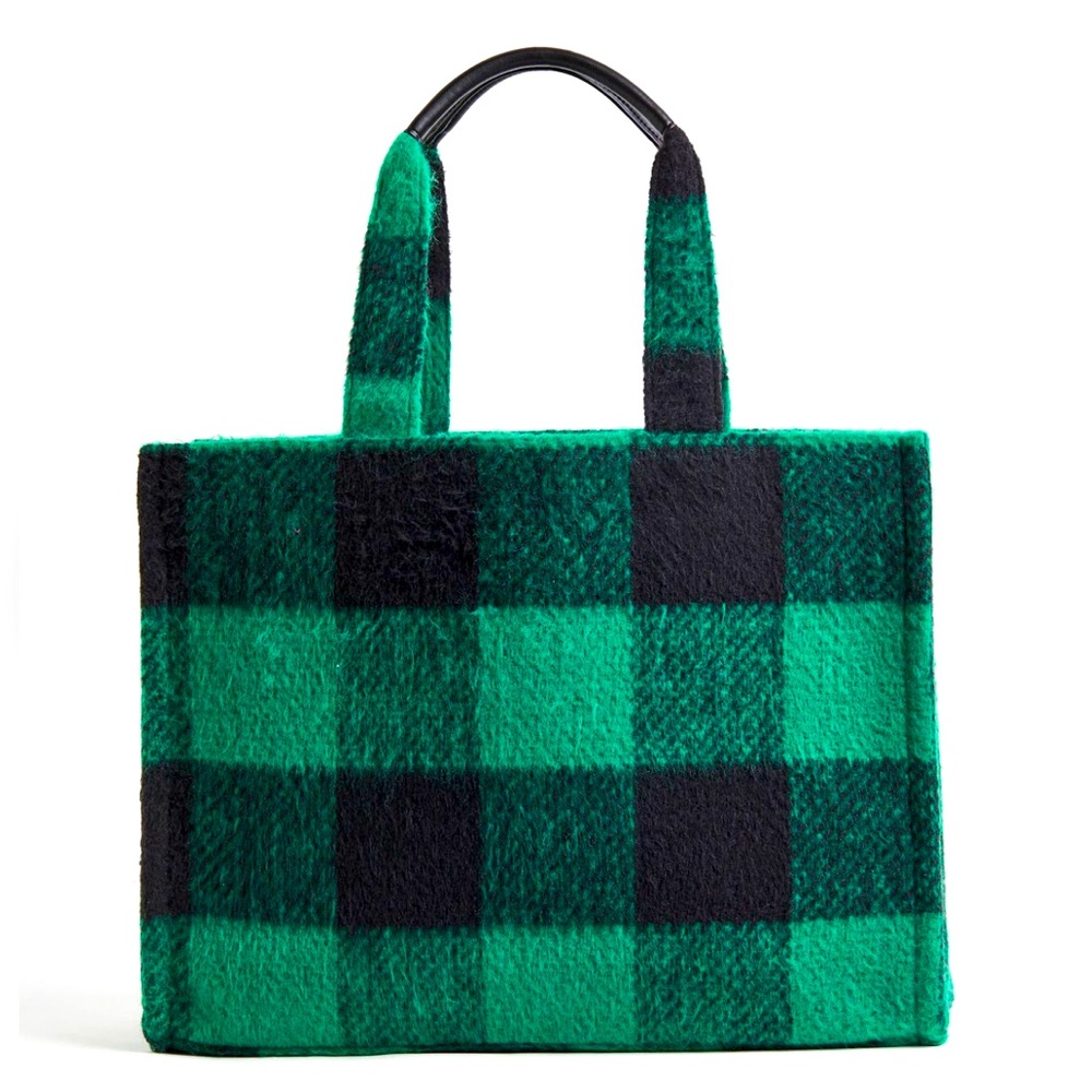 LARGE SHOPPER BAG•GREEN/BLACK PLAID•BRAND NEW WITH TAGS